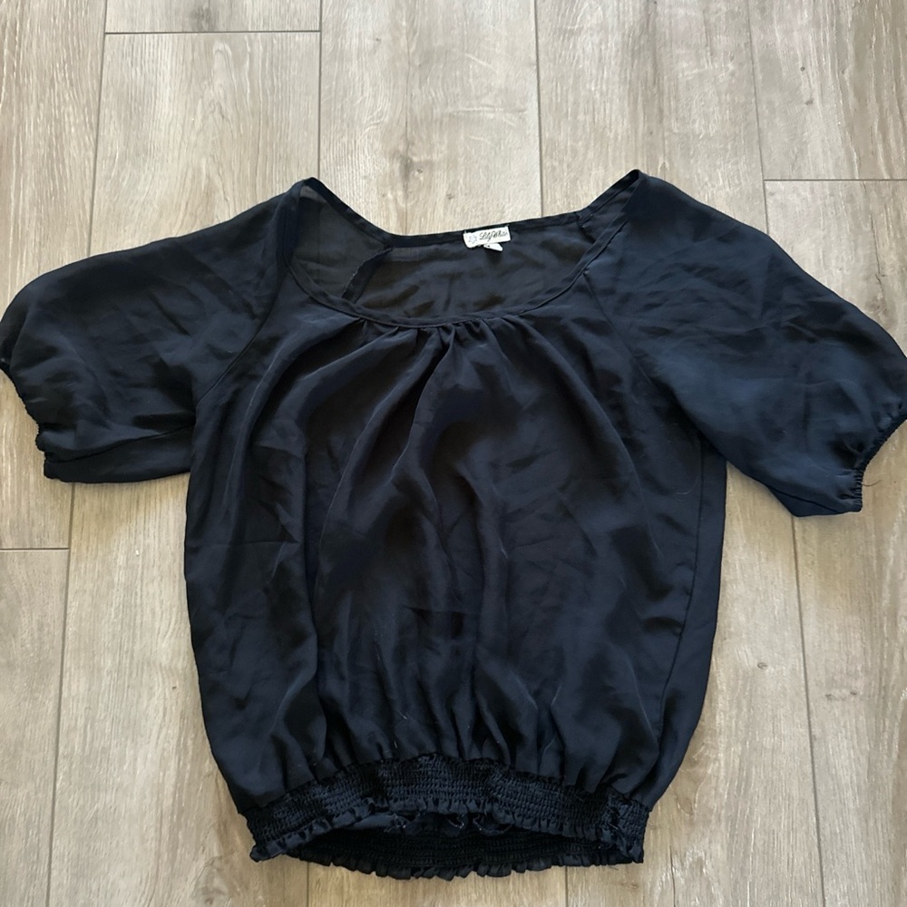 Lily White Sheer Black  Boho Blouse Bell Sleeves Size‎ Medium Pheasant